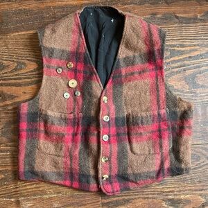 Vintage Plaid Wool Vest with Button Details